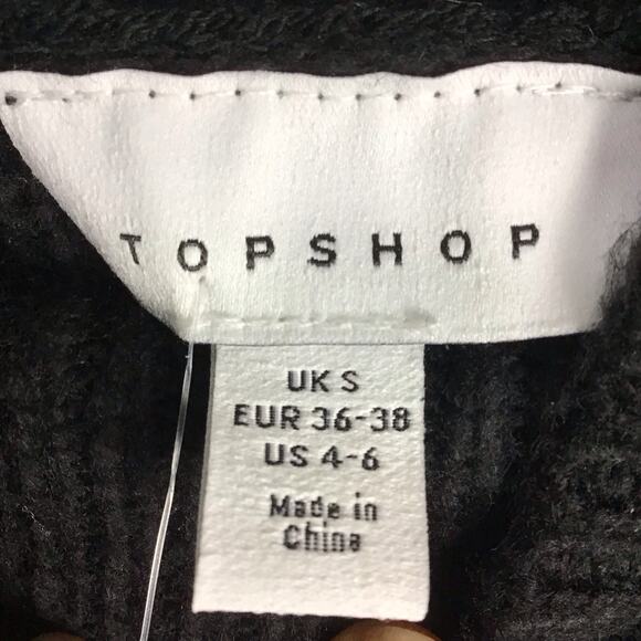 Topshop Black Mock Neck Ribbed Knit Sweater Small 4-6 Cropped Split Hem - Picture 7 of 11